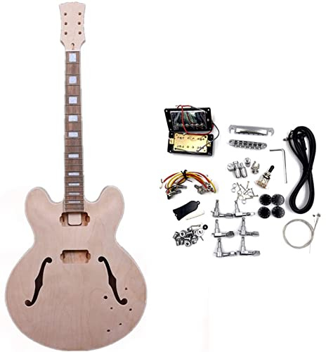 Fachmann E-Gitarren-Bausatz Unfertige E-Gitarre 1 Satz Gitarren-Kit Ahorn-Gitarrenhals Und Gitarrenkörper DIY Hohle E-Gitarre Selbstbau Gitarrenkit
