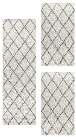 Carpetsale24 Bettumrandung Schlafzimmer 3 teilig Shaggy Hochflor Teppich Creme Bettvorleger Schlafzimmer Bettset: 2 St. 60x110 cm | 1 St. 80x250 cm - Teppich Läufer Set Skadinavischer Stil