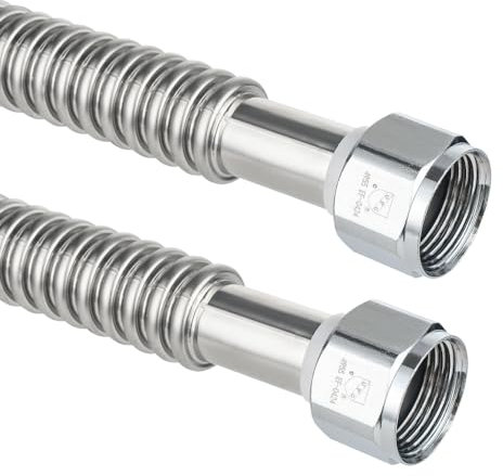 (Pack of 2) EFIELD 18-inch Flexible Stainless Steel Corrugated Hose Connector for Water Heater, Water Softener, 1 FIP x 1 FIP,(HOSE041)