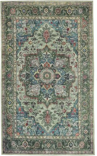 RugVista Georgia Oriental, Teppich, Moderne Teppiche, 160 x 230 cm, Rechteckig, Mittlerer Stapel, Wohnzimmer, Schlafzimmer, Küche, Maschinenwäsche, Oeko_tex_100, Grün/Multi