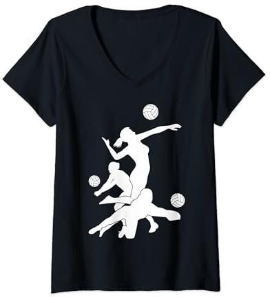 Damen BEACHVOLLEYBALL VOLLEYBALLSPIELER VOLLEYBALL T-Shirt mit V-Ausschnitt