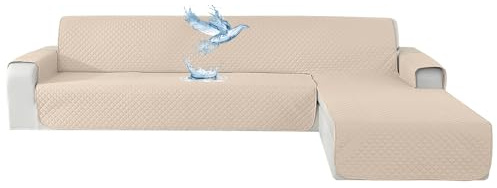 YSTELLAA Couchbezug L Form 3 Sitzer 100% Wasserdicht, Sofa Überzug Ecksofa rutschfest, Couch Bezug L-Form Universal, Reversibel Couch Überzug Ecksofa Waschbar, Beige