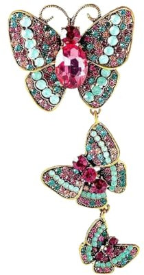 OuLi Store Schmetterling Brosche Strass Broschen für Frauen und Mädchen Kristall Broschen Clips Modeschmuck (Rosa)
