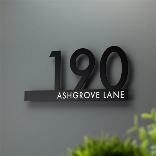 Personalisierte Hausnummern für draußen, individuelles Adressnummernschild, modernes Hausnummernschild, Türschild für Briefkasten, schwebende Adressnummernschilder für Haus (40 x 18 cm, schwarz)