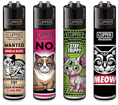 Clipper® 4er Set Catz #3 Feuerzeuge + 1 Sticker High Zombie