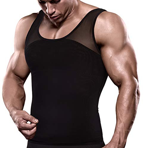 VENI MASEE Slim Men's Compression Shirt to Hide Gynecomastia Moobs Chest Slimming Body Shaper Undershirt, (UK, Alpha, 3XL, Regular, Regular, Black)