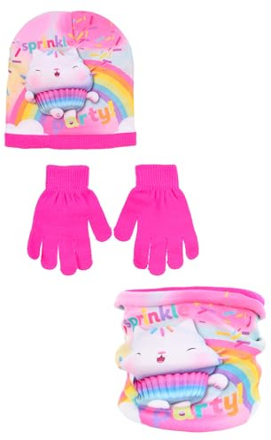 Gabby's Dollhouse Coordination Automne/Hiver Chapeau + Echarpe + Gants pour Fille (Fuchsia, 54)