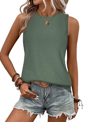 Zeagoo Tank Top Damen Bügelfrei Ärmellose Blusen Sommer Lässiges Basic Oberteile Graugrün S