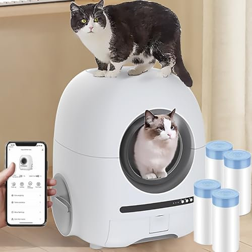 Pucaru Lettiera per Gatti Autopulente, Toilette Intelligente per Gatti da 68 Litri, Doppia Banda 2,4/5 GHz, Telecomando App, Telecamera di Monitoraggio