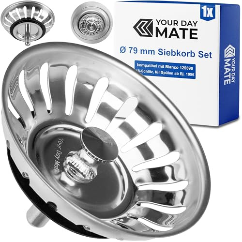 Evier Panier à Tamis, Ø 79 mm, Remplacement pour 125590, Compatible avec Les Garnitures d'écoulement Blanco 3,5 à partir de l'année de Construction 1996, 18 Fentes Panier à Tamis