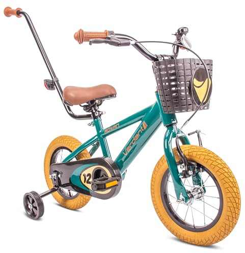 Verdant Bike Barncykel för pojkar 12 tum pojkar cykel träningshjul med tryckstång från 2-6 år (Grön, 12 tum)