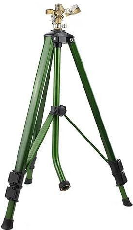 Impact Sprinkler on Tripod Base, 360 Degree Large Area Irrigation, Brass Sprinkler Nozzle and Metal Pulsating Telescoping Tripod Sprinkler, Heavy Duty Lawn Sprinkler for Large Area, Yard, Lawn, Garde