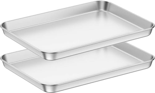 Baking Tray Set of 2, Essentials Stainless Steel Oven Tray Sets, Easy Cleaning Rectangle Sheet Oven Tray for Baking Cooking, Non Toxic, Rust Free, Dishwasher Safe (Medium Size)