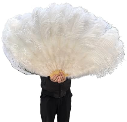 NRBMZYEN Faltbarer Feder-Fächer, großer Straußenfeder-Fächer, 13 Knochen, 100 cm, 130 cm, Handfächer für Party, Karneval, Tanz, Aufführung, Dekoration (Weiß, 100 cm, 1 Stück)