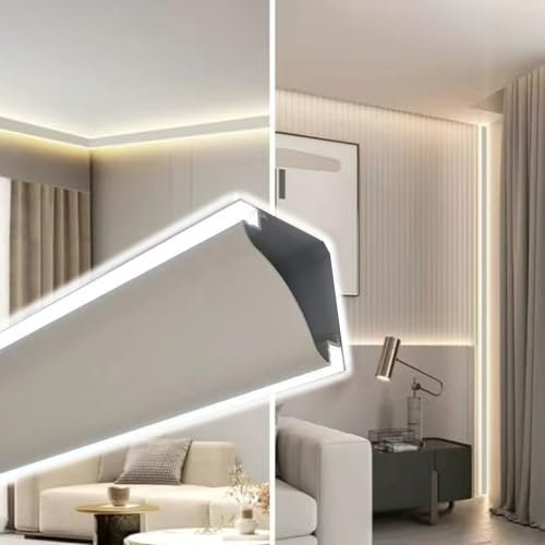 Genérico Moldura de Techo LED para Techo/Pared, zócalo con iluminación indirecta y difusor de Tiras de Aluminio para Cine en casa - 5,5 m/18 pies