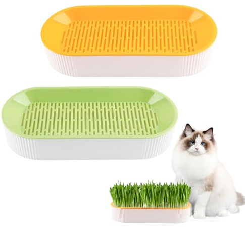 SilverChry 2 stycken planteringskärl för kattgräs, kattgräs, planteringskrukor med stor kapacitet, hydroponisk katt gräs, växtkit, foderstation med kattgräs för trädgård hem