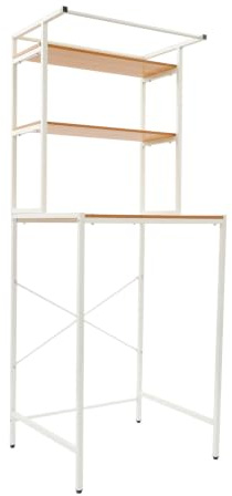 HOARLICN Estantería para lavadora, 69 x 60 x 176,5 cm, estructura de tres capas, con patas de goma ajustables para soporte de cocina, estantería para lavandería (blanco y madera)