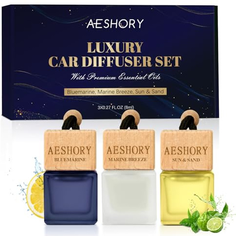 AESHORY Ambientador Coche Océano 3 X 8ml, Colgante para Automóvil con Clip | Ambientadores Accesorios Coche con Aceites Esenciales Naturales, Regalo para Hombre y Mujer - Océano, brisa marina, sol&arena