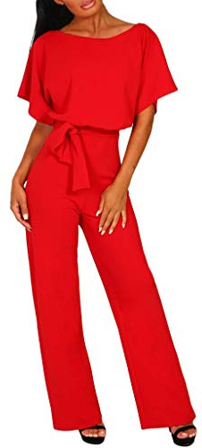 Women's Elegant Jumpsuit UK Wide Leg Crew Slash Neck Tie Waist Playsuit Ladies Baggy Dungarees Summer High Waisted Wedding Guests One Piece Outfits Business Party Rompers Vacation Clubwear with Belt