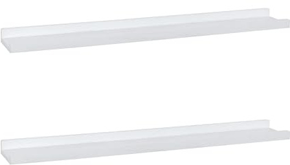 PHOENANCEE Solid Wood, 91.5cm Picture Ledge Shelf with lip design radiator shelf, Photo Shelf, Long Decorative Floating Picture Shelves For Living Room,Kitchen,Bedroom, Set of 2, Rustic White