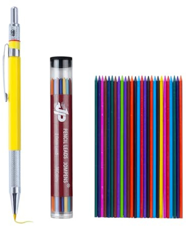 MROOFUL Juego de portaminas de 2 mm, 36 recambios de minas coloridas, lápiz de 2 mm, 2B, para escritura artística, bocetos, dibujo (juego colorido)