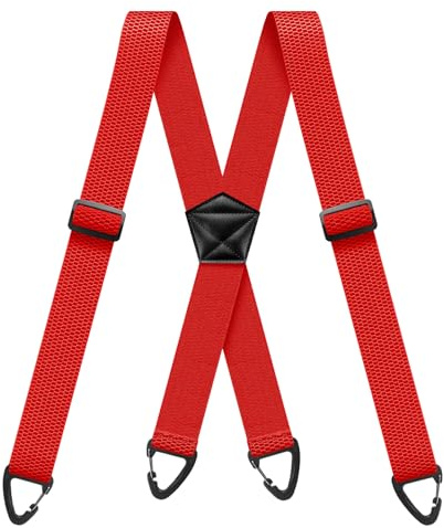 Hidden Braces for Men 1.6 Inch Wide X Back Adjustable Elastic Men's Suspenders Under Clothing with 4 Snap Loop for Jeans Pants Red