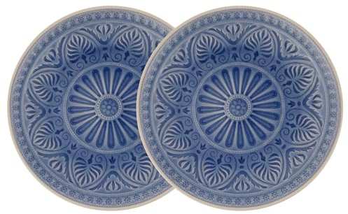 BUTLERS 2er Set Essteller Steinzeug - SUMATRA - Spülmaschinenfest | Farbe Blau - ø 31 cm - Speiseteller für Hauptgerichte & Beilagen - Servierteller für Snacks & Vorspeisen - Reliefdekor