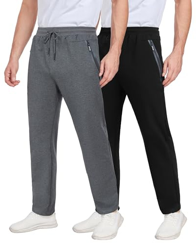 xtuwkzo Pantaloni Sportivi Uomo Cotone Estivi Comodi Pantaloni da Jogging Casual Jogger Pants con Tasche Zip Nero/Grigio Scuro-M