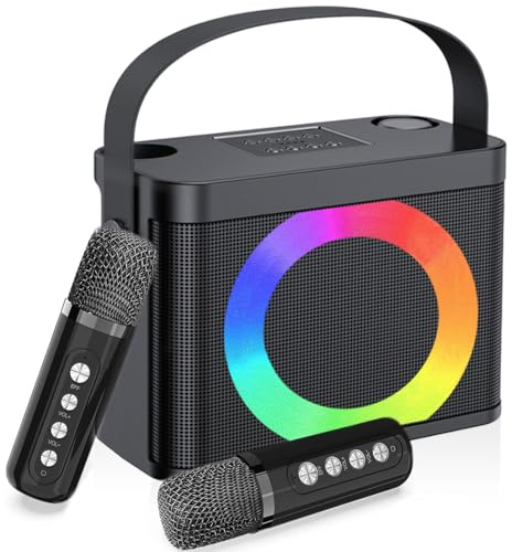 karaoké Adulte Professionnel, Enceinte Karaoke 2 Micro sans Fil, Enceinte karaoké Machine Portable avec Lumières de fête, kit Karaoke Complet Supportant BT/AUX/USB/TF