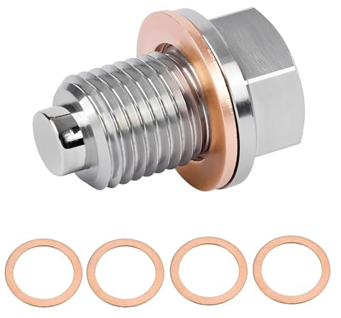 Lynqvor ﻿Bouchon De Vidange D'huile Magnétique, Écrou De Vidange Carter Rondelle en Cuivre, Adaptation Universelle pour Voitures, Motos et Bateaux, Protection Moteur, Installation Facile, M14x1.5