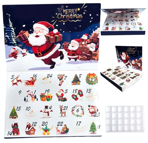 Empty Advent Calendar to Fill 24 Day Santa Pattern Advent Calendar Boxes with Flip Lid Easy Setup DIY Friendly Christmas Countdown Christmas Gifts for Kids
