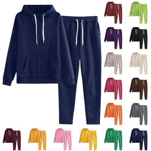 Womens 2 Piece Outfits Lounge Hoodie Sweatsuit Sets Oversized Sweatshirt Baggy Fall Sweatpants Pockets Loungewear Joggers Winter Outfits Vacation Spring Sweat Comfy Matching Athletic Clothing Navy