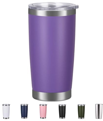 Shunshi Insulated Travel Tumbler with Leak-Proof Lid, 20oz Double-Wall Stainless Steel Mug - Keeps Hot/Cold 4/10H, Car Cup Holder Fit, BPA Free - Ideal for Coffee, Commute & Gifts (Purple)