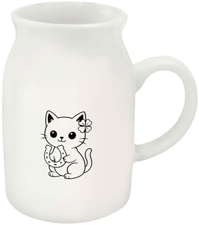 Azeeda 300ml ' Lucky Black Cat with Horseshoe' Ceramic Milk Jug (MJ00019526)