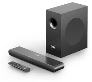 OXS S21 2.1-Kanal Soundbar mit Subwoofer, Präzisionssound mit tiefen Bässen, 180 W Leistung, 3 EQ-Modi, für Heimkino/Musik/Spiel, für TV, PC, Xbox, PS4/5, Telefon, Ultrakompakt, Einfache Einrichtung