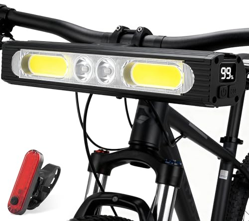 Heeykeey Bike Lights for Night Riding,1500 Lumens High&Low Beam Front Light, OLED Display USB-C Rechargeable Bicycle Lights,IPX6 Waterproof Ebike Headlight with Tail Light for MTB,Off-Road,City Riding
