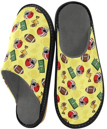 JUNZAN Pantofole a forma di pallone da calcio americano, da donna, in memory foam, per camera da letto, colore: giallo, Giallo, 10.5-11 Women/11.5-12 Men