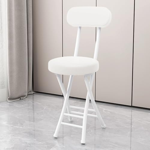 QTWLG Sgabello Pieghevole In Pelle, Sedia Pieghevole Imbottita, Sgabello Da Bar Pieghevoli Portatile Con Schienale E Poggiapiedi(White)