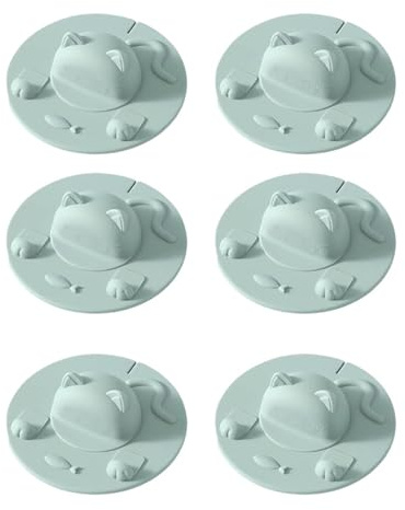 ANQKYO Silikonväska hållare 6 st. tepåse-kopp-lock, kattdesign, silikonmugglock, hållare, med lock för kaffemjölk