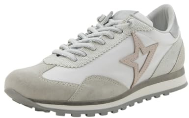 Cetti - Zapatos,Sneakers de Piel y Tela,cordón elástico,cuña,Suela de Goma,Ante,Nobuck,Plantilla Extraible, para: Mujer Color: Blanco Gris Talla:40