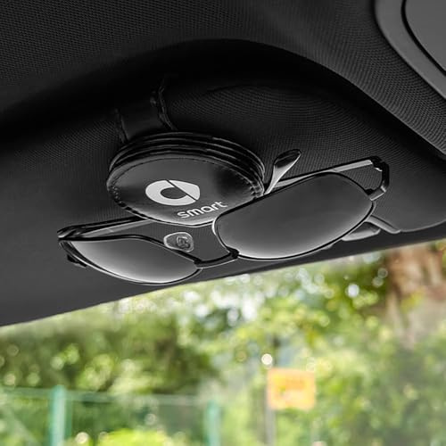XEVRFY Car Eyeglass Holder Glasses Storage Clip Car Multifunction Sunglasses Holder for Smart Fortwo Forfour 453 451 450 Auto Accessories,Round-Blackstyle
