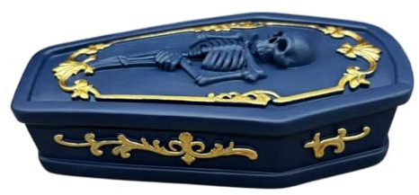 Zentriva Gotisk dödskalle kista smyckeskrin, harts läskig förvaringsfigur för ringar, halloween mörk bordsorganisatör, unik present till gotiska älskare mörkblå