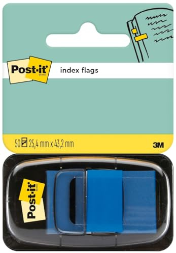 Post-it Index Haftstreifen, 50 Markierstreifen, 25,4 mm x 43,2 mm, Blau | Zum Markieren, Hervorheben und Farbcodieren Wichtiger Informationen - Haftet Sicher, Beschreibbar, mit Einhand-Spender