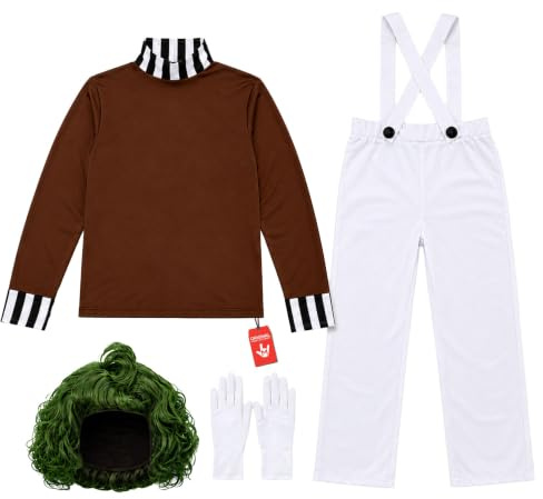 Fun Shack Costume Operaio Cioccolato Uomo, Costume Halloween Uomo | Salopette, Camicia, Guanti & Parrucca Verde, Stile Operaio di Fabbrica, Perfetto per Halloween, Ideale per Travestirsi
