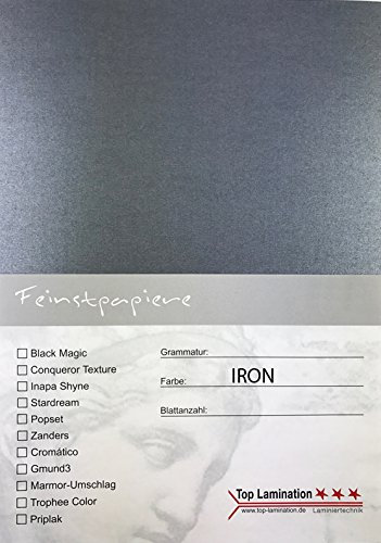 50 Blatt PU DIN A3 iron grau glitzerndes Papier 290g/m² von Top Lamination - komplett durchgefärbt