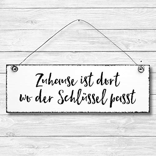 Zuhause ist dort wo der Schlüssel passt - Dekoschild Türschild Wandschild aus Holz 10x30cm - Holzdeko Holzbild Deko Schild