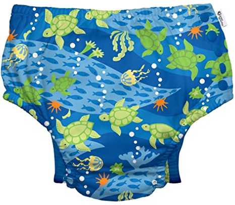 green sprouts Boys' Snap Reusable Absorbent Swimsuit Diaper, Royal Blue Turtle Journey, 24 M