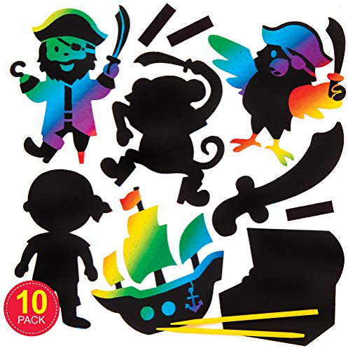 Baker Ross AW614 Kratzkunst-Magnete, Motiv: Piraten (10 Stück), Schwarz
