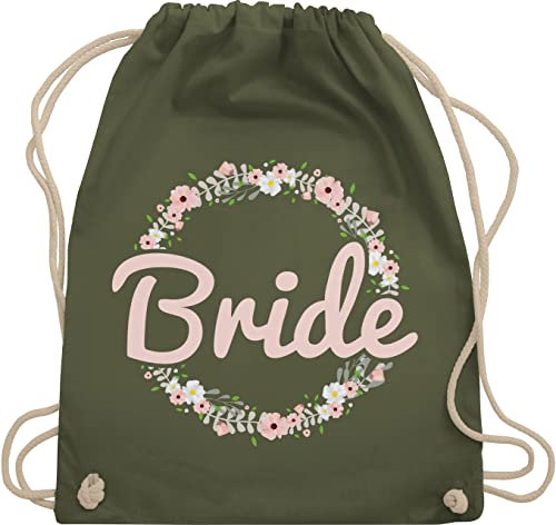 Shirtracer Turnbeutel Rucksack - JGA Junggesellenabschied Frauen - Bride Blumenkranz rosé - Unisize - Olivgrün - bachelorette party accessories brauttaschen jungesselnabschied bripe juterucksäcke