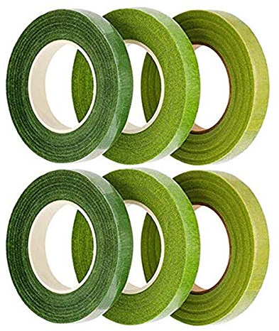 Rmeet Floristenband,6er Pack Grünes Stem Blumenband Papier Blumenband Floristenstammband für Bouquet Handwerk Künstliche Blumen Blumenarrangements 12MM 30Yard/Roll